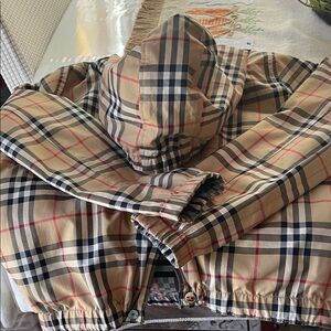 Burberry Beige Black and Red Check Hooded Kids Jacket